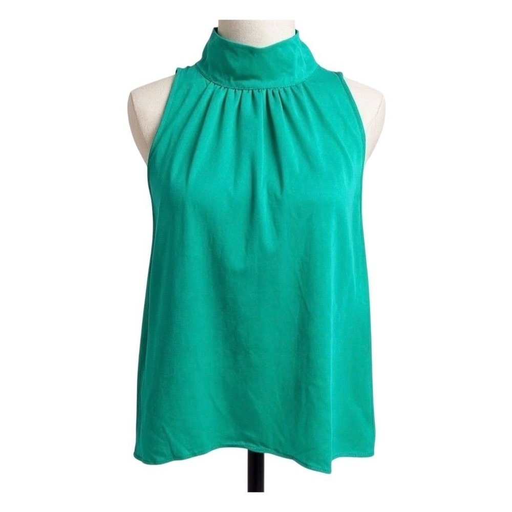 NEW Free People Women's SMALL Turquoise Mock Neck Sleeveless Pleated Top - AC